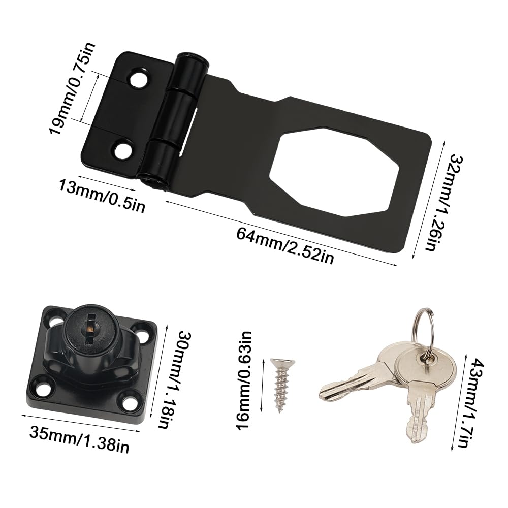 2 Piezas Cerradura Armario con Llave,Cerraduras para Armarios de Metal,Hebilla de La Puerta Candado 2 Pulgadas,Cerrojo Puerta con Llave de Seguridad,para Armario de Madera Cajones Puerta Cajas