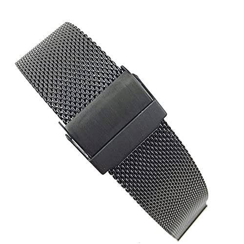時計 ベルト ステンレス 0.6ラインクイックリリーススイッチ耳とステンレス鋼メッシュベルト、安全バックル腕時計が付いている黒いスマートな腕時計 (ブラック,20mm)