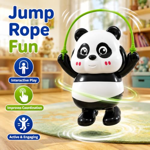 Image of Panda Toy Set for Kids 3 Pcs, Cute Moving & Rotating Action Figures with Skateboard, Hoop and Handle Designs | Interactive Plastic Play Toys for Boys & Girls Age 3 Years and Above