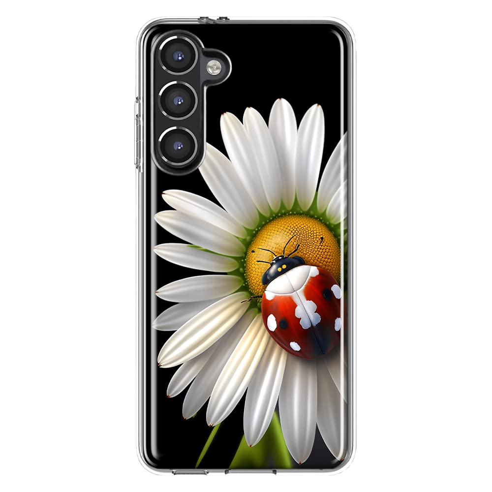 MUNDAZE - for Samsung Galaxy S23 Plus Cute White Daisy Red Ladybug Case Slim Hybrid Shockproof Hard Shell Soft TPU Heavy Duty Protective Phone Cover