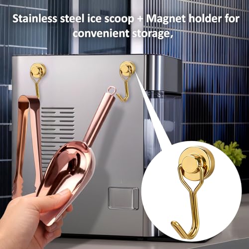 Image of Juome 6oz Stainless Steel Ice Scoop for Freezer with Magnetic Holder, Metal Ice Scoop for Ice Machine, Small Ice Cube Scooper for Freezer Bin for Ge Profile Opal 2.0 Nugget Ice Maker (Rose Gold)