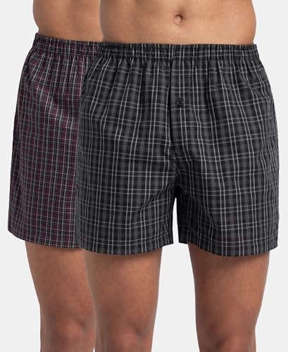 Image of Jockey 8222 Men's Super Combed Mercerized Cotton Woven Checkered Inner Boxers with Ultrasoft and Durable Inner Waistband (Pack of 2) Mauve Wine & Black L