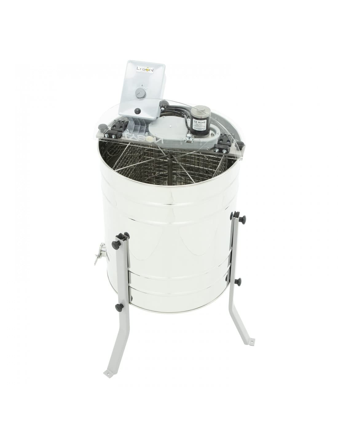 LYSON 4 Waben Honigschleuder Diagonalschleuder elektrischer Antrieb 230V Ø500 DNM Zander LN Honeyextractor mit rostfreiem Ventil Tangentialschleuder für 4 Rähmchen DNM, LN, Zander MINIMA LINE