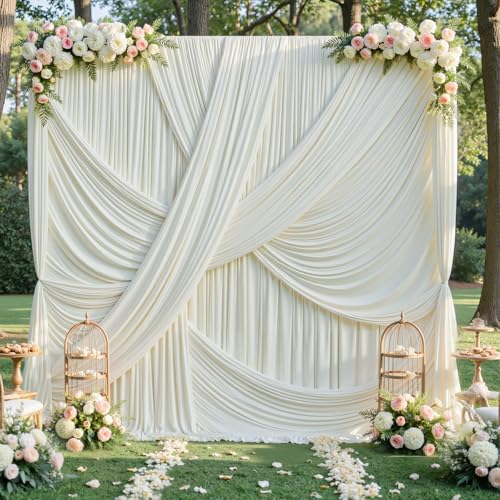 20ft×12ft Ivory Backdrop Curtain for Wedding Parties, 4 Panels Wrinkle Free Polyester Photo Backdrop Drapes Back Drop Cloth for Birthday Photography Background