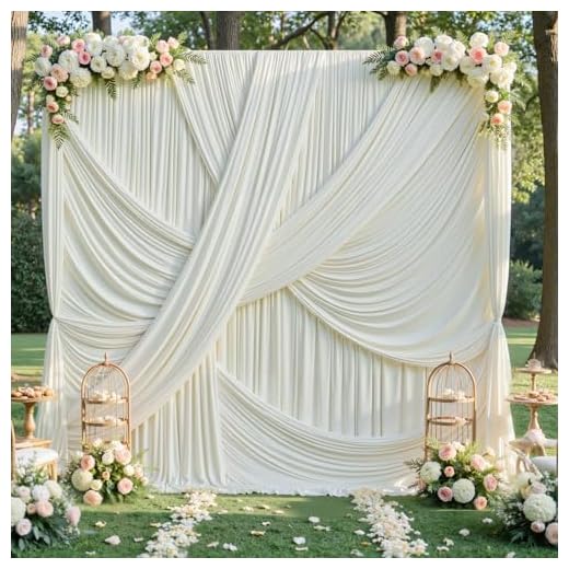 20ft×12ft Ivory Backdrop Curtain for Wedding Parties, 4 Panels Wrinkle Free Polyester Photo Backdrop Drapes Back Drop Cloth for Birthday Photography Background