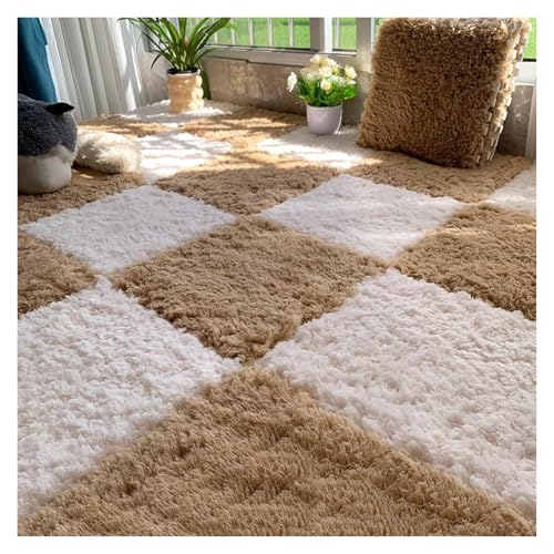 CVJdfhRE 12 Alfombrillas de Espuma entrelazadas Felpa esponjosa, Alfombrilla Tipo Rompecabezas(Khaki)