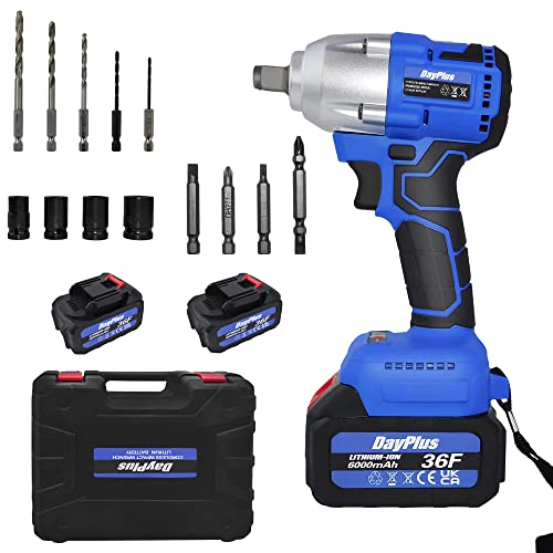 Cordless Impact Wrench, 1/2 inch Chuck Driver Brushless Impact Gun,21V Power Electric Wrench/Max Torque (420N.m),2300 RPM Impact Drill with 6.0Ah Li-ion Battery&Charger, 4Pcs Driver Impact Sockets