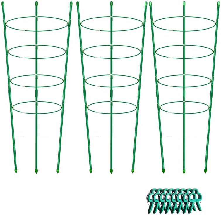 Plant Support Cages for Climbing Plant Upgrade Flower Tomato cage with Stand Stakes and Stable Support Rings, 3 Pack with 12 Clips (38")