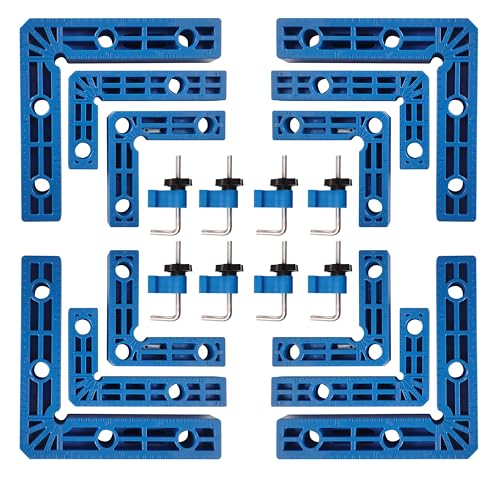 Image of 90 Degree Clamp,Positioning Squares, 3 inch 4 inch 2.3 inch Right Angle Clamp with 12 Clamping Squares,Corner Clamps Woodworking Tool for Pictures Frames Cabinets Boxes,Blue