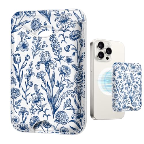 Image of Floral Magnetic Wallet for Magsafe Compatible with iPhone 17 /16 /15 /14 /13 /12 Series Pro Max Plus Air (Flowers Phone Magnet Card Holder Fit 3 Cards for Women Girl Lether Mag Safe Wallets) Ink