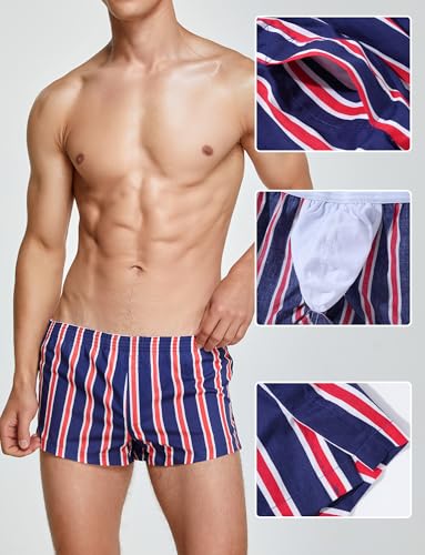 Panegy Mens 3" Striped Lounge Boxer Shorts Cotton Comfort Boxers Relaxed Sleepwear Underwear3