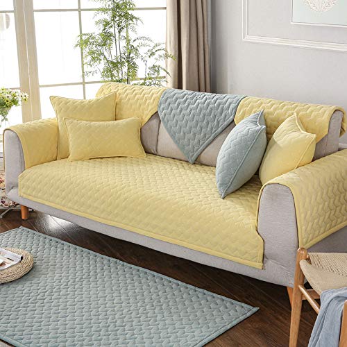 Funda de sofá de algodón lavable en color amarillo y medida de 70x70 cm para sofás seccionales