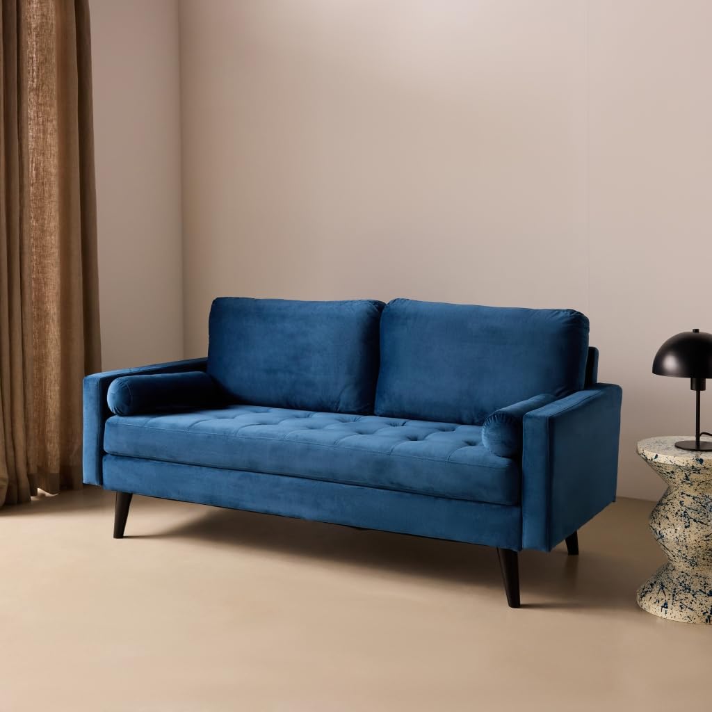 Alice's Garden sweeek-Sofá Estilo escandinavo de Terciopelo con Patas de Madera, 3 plazas Azul Marino - 177x85.5x69.5 cm