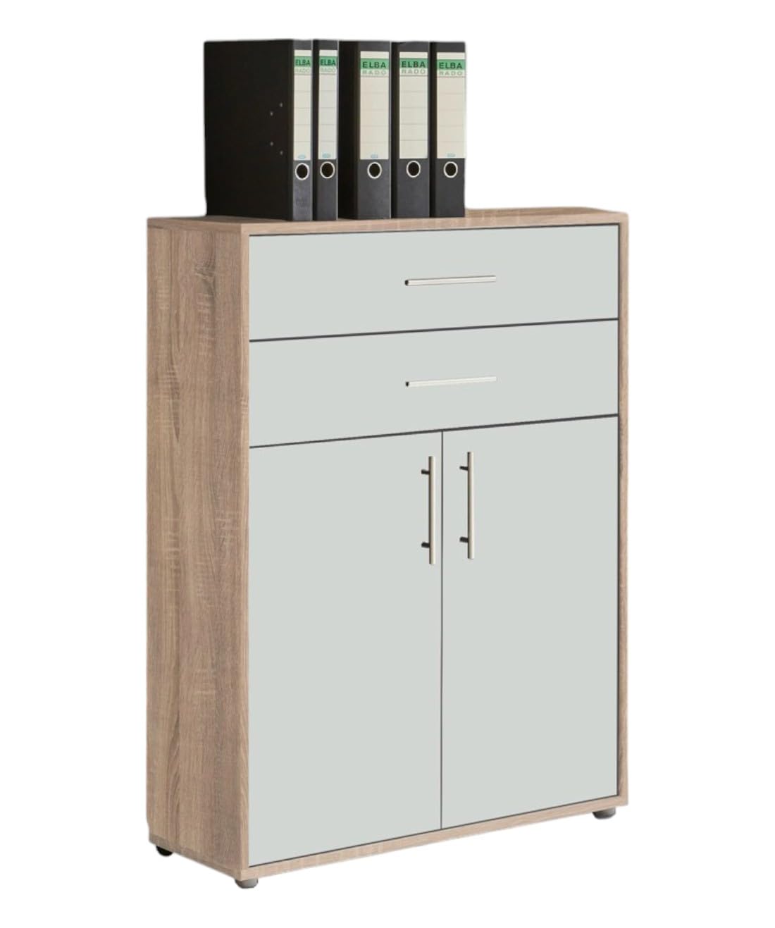 Büromöbel Set Sonoma Eiche/Weiss Matt Schreibtisch Schrankwand Rollcontainer Aktenschrank
