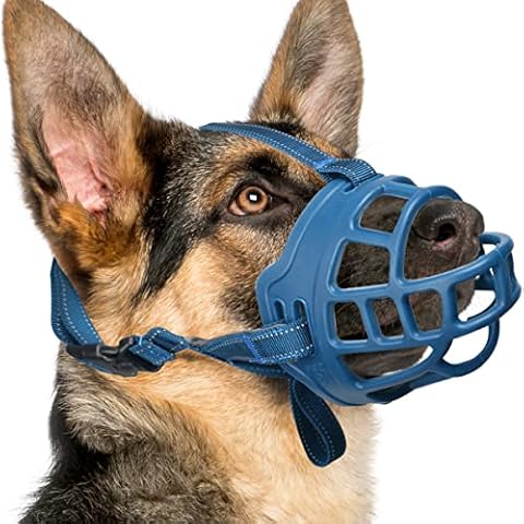 BARKLESS Dog Muzzle, Basket Muzzle for Small Medium Large Dogs, Soft Cage Muzzle for Biting Chewing, Allow Drinking Panting, Muzzle for German Shepherd Pitbull Rottweiler (1 (Snout 6-7½"), Blue) Cover