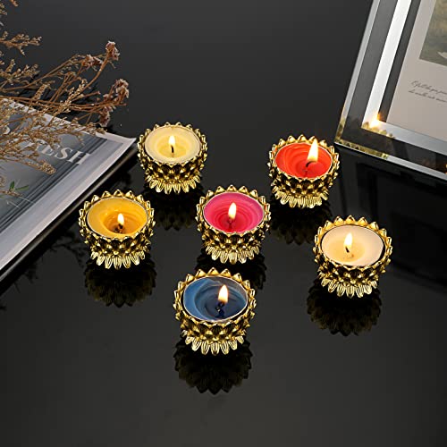 Ownmy 6 Pcs Metal Lotus Ghee Oil Lamp Holders Lotus Tea Light Holders Votive Candle Stand Set, Lotus Diya Butter Lamp Holders For Diwali Puja Home Altar Pooja Decoration Candle Centerpiece (Gold) #TOP4