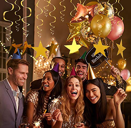 Image of BEISHIDA Gold Star Hanging Swirl Decorations,Hanging Gold Party Supplies for Graduation Wedding Baby Shower Decorations,Pack of 15