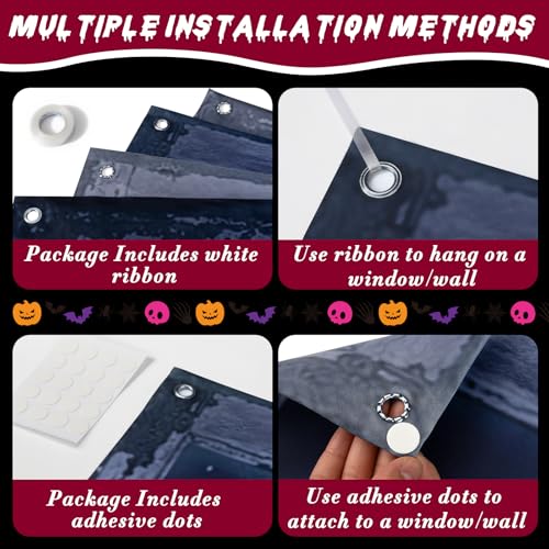 Halloween Fensterbilder Deko Outdoor Innen - Halloween Deko Fenster für Garten und Draußen, Gruselig Fensterdeko Türdeko Party Horror Accessoires für Indoor Aussen, 120 x 80cm