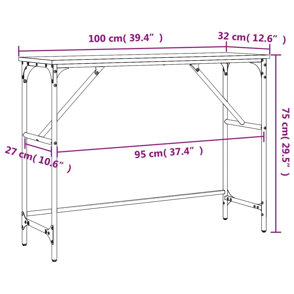Tavolo consolle in rovere Sonoma, 100 x 32 x 75 cm, telaio in