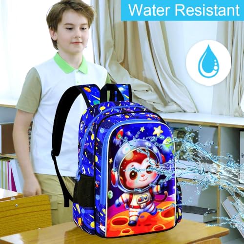 Image of UFNDC 3PCS Monkey Bookbag for Boys, Kids Space Backpack with Lunch Box, Water Resistant Rocket School Bag for Elementary Preschool Toddler