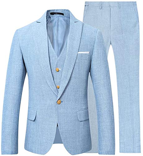 Mens Linen Beach Suit Wedding Groom Prom Slim Fit Party 3 Pieces Suits