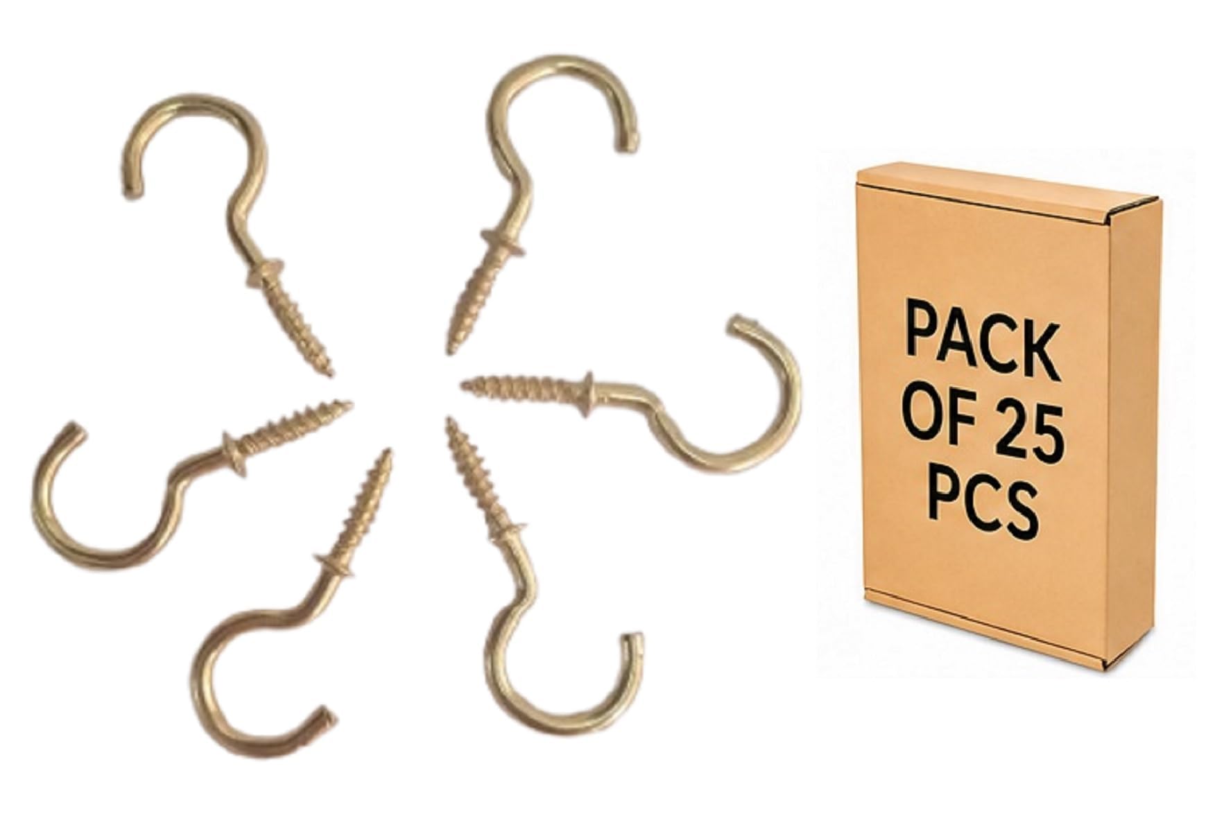 Q1 Beads 2.5" Inch Steel Cup Hook Wall Mount J Hook for Hanging & Multipurpose Wall Hook - Pack of 25 Pieces (Brass Finish)-image-48