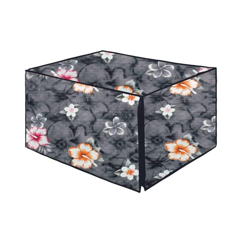 Image of PVC Microwave Oven Cover for LG-28L-MJ2886BWUM | Full Closure Zip | Waterproof & Dustproof | Attractive Digital Print | Wipe Clean | Kitchen Decor | 51 x 30.5 x 49.4cm | Grey Flower Design