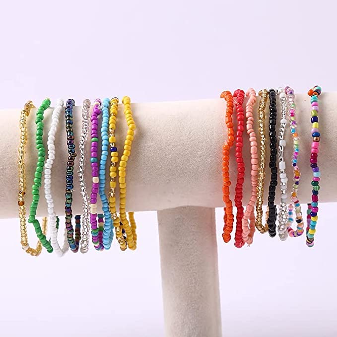 17Pcs Elastic Beaded Handmade Bracelets Bohemian Stackable Beaded Stretch Bracelets Colorful Boho Beach Anket Bracelet Set Rainbow Handmade Seed Beach Bracelet Summer Jewelry for Women2