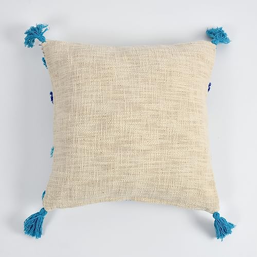 Image of TIB Premium Boho Decorative Throw Cushion Covers, 16 x 16 cm, Set of 2, Cotton. (Blue Lines)-230 TC