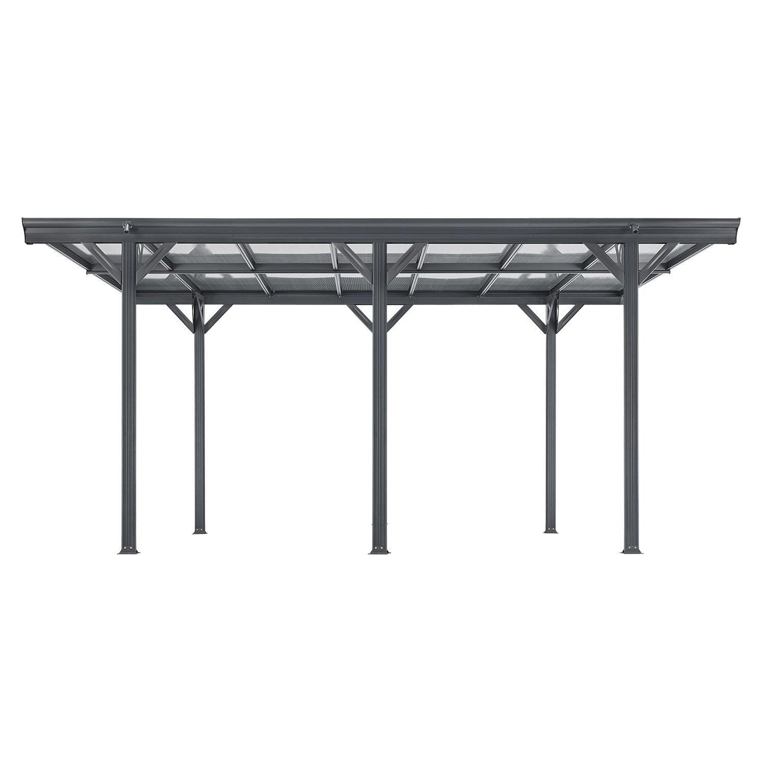 Juskys Carport mit Flachdach 5x3 m - Überdachung aus Aluminium mit Doppelstegplatten - Unterstand für Autos - freistehende Montage - Dunkelgrau