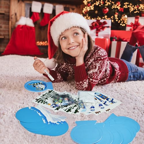 Cinrobiye 12 Set Winter Glitter Snow Globe Craft Kit Christmas DIY Hanging Stickers Ornament Craft Kit for Xmas Tree Decorations Classroom Home Holiday Party Favors Supplies (Winter) - Thumbnail 5