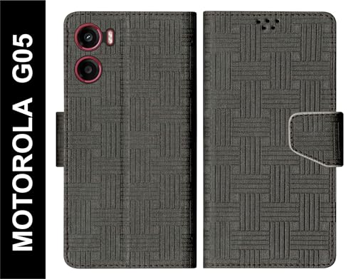Image of SBMS Flip Cover for Motorola Moto G05 Back Cover Case with Magnatic Closure | Inbuilt Stand | Card & Money Pocket (Mat Black)