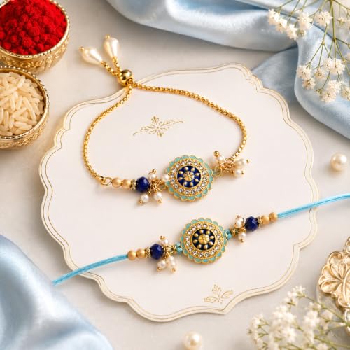 Image of CraftVatika Rakhi Gift Combo Set for Brother and Bhabhi, Bhaiya Bhabhi Rakhi Set, Premium Rakhis for Rakshabandhan Gift Combo, Couple Pair with Best Wishes Card and Tillak Set, Fridge Magnet Gift