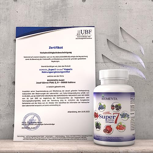 BIOMENTA Super7 – 120 hochdosierte Multifrucht Kapseln - Berry Mix mit OPC + Cranberry + Goji Berries + Aronia Beeren + Granatapfel + Acai + Heidelbeeren - vegan - Premiumqualität
