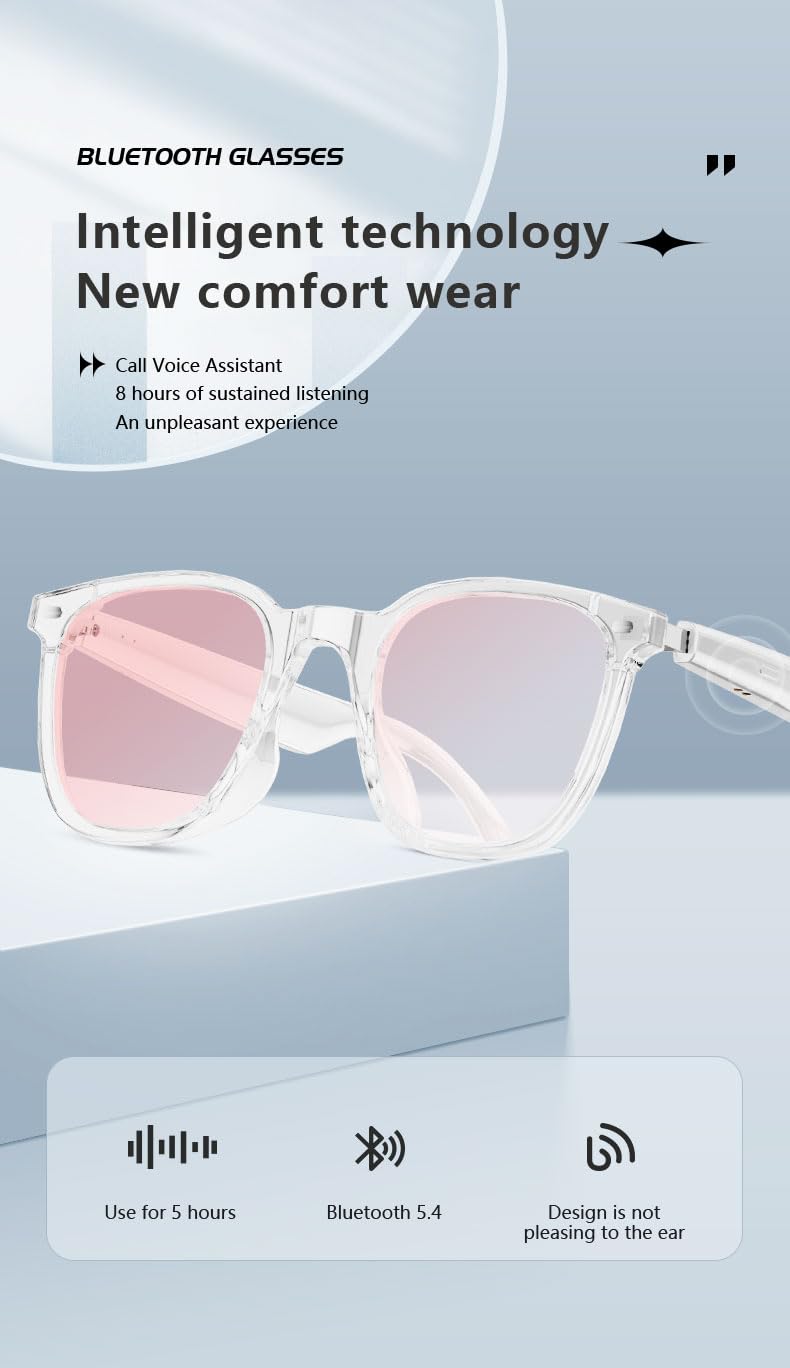 Gafas inteligentes con cámara de 1080p 8MP, control de voz, asistente de IA, reconocimiento de objetos, para vlogging, conferencias y grabación de vídeo (rosa)