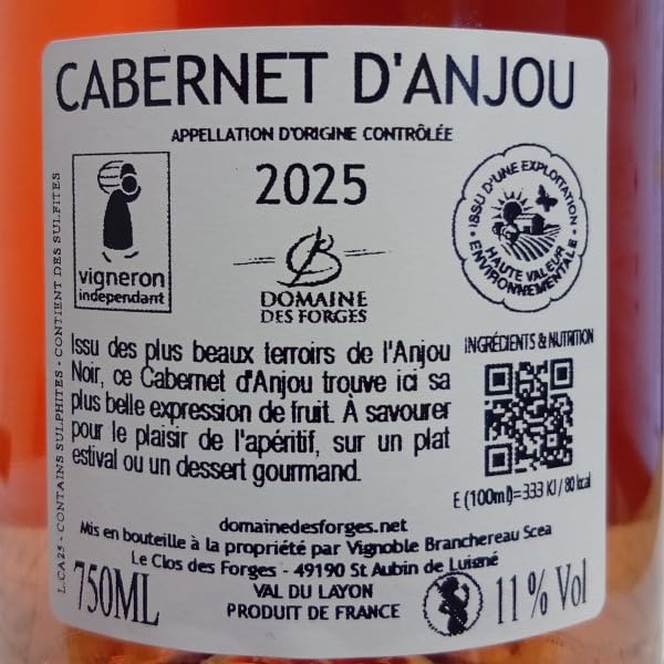 Cabernet d'Anjou d'exception 11% rosé demi sec 2025 AOC, 6 x 75cl.