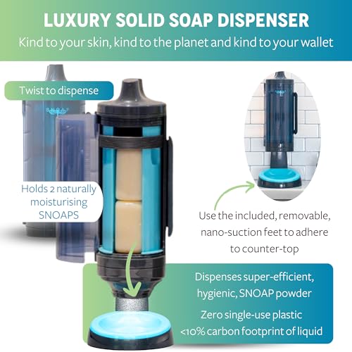 SNOAP Erebus, Luxury Solid Soap Dispenser, Dark Grey & Snoap Blue Dispenser, With Countertop Stand - Image 2