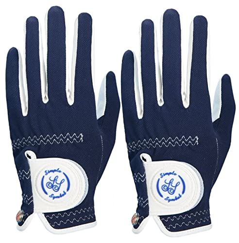 SIMPLE SYMBOL Men's RainGrip Golf Glove Two Pack,Hot Wet Weather Comfort,?Two Left Hands Or Two Right Hands Or One Pair? Four Colors to Choose from White/Green/Navy Blue/Grey(Navy Blue,M,Left)