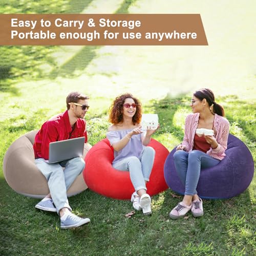 Image of Realspring 6 Pcs Inflatable Bean Bag Chair, Air Pump,Coffee,Blue,Red | Electric Pump for Inflation, Foldable Blow up Chairs for Outdoor Movie Seating, Portable Sofa for Adults Camping