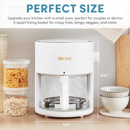 Image of AROMA Glass Air Fryer and Countertop Convection Oven with Powerful 360Crispy Technology (3 Quart), White