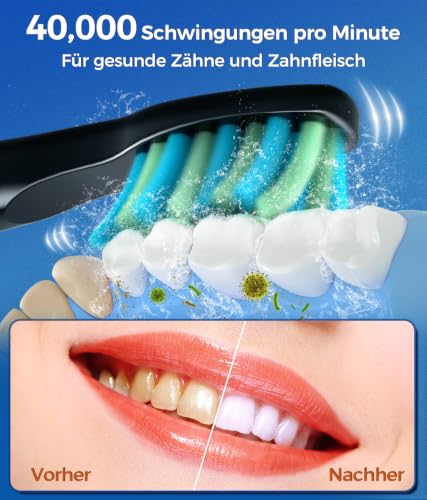 Demita Elektrische Zahnbürste, Schallzahnbürsten 5 Modi, 30 Tage Schwarz
