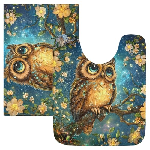 BOENLE Owl on Branch Bath Mats for Bathroom Floor Ultra Soft Bathmat Absorption Bathroom Rugs Non Sl