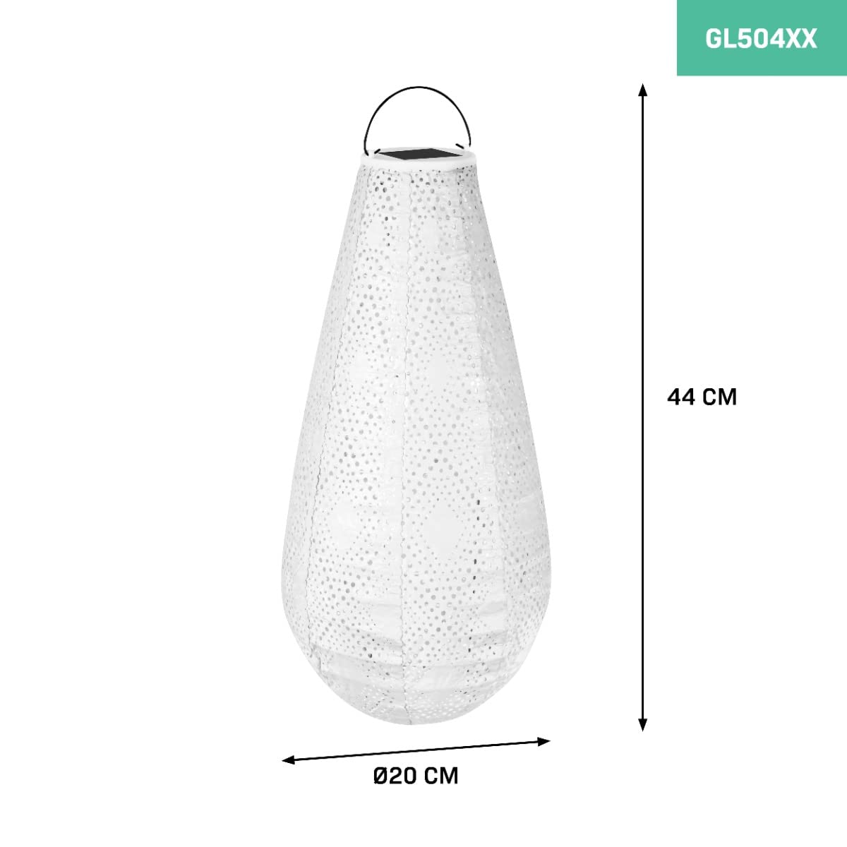 VONROC Lanterne solaire à LED Luna Drop – Éclairage de jardin solaire - 400x200mm – Givre - Fait-main - Luxueuse matière résistant aux intempéries