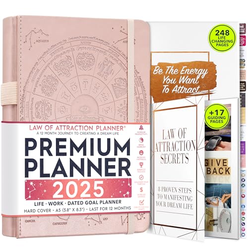 Law of Attraction Planner 2025 - Hourly, Weekly & Monthly Goal Setting Planner, 12 Month Journey to Increase Productivity | Life & Gratitude Journal, Include Foldable Vision Board, Gift Box & Stickers