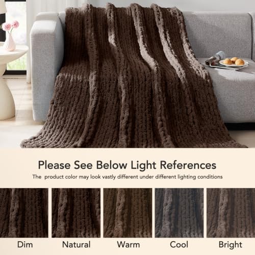 Image of L'AGRATY Chunky Knit Throw Blanket for Couch, 50 x 60 Inches, Cocoa Brown