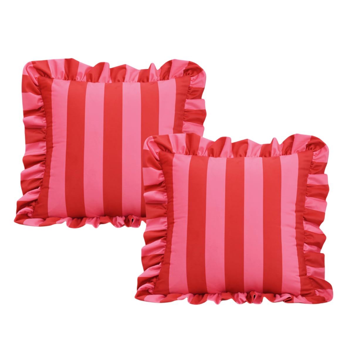 Striped Square Throw Pillow Covers 18x18 Set of 2 Dutchwool Ruffle Throw Pillow Cases for Bed Cotton Polyester Couch Covers Accent Pillowcases Sham