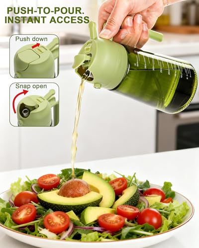 Miniatura 4 de Aceitera Spray Pulverizador 470ml, Dispensador de Aceite 2 en 1, Pulverizador Aceite Oliva de Vidrio Bloquea Luz, Aceitera Antigoteo Spray para Cocina, Freidora de Aire, Ensalada y BBQ (Verde)