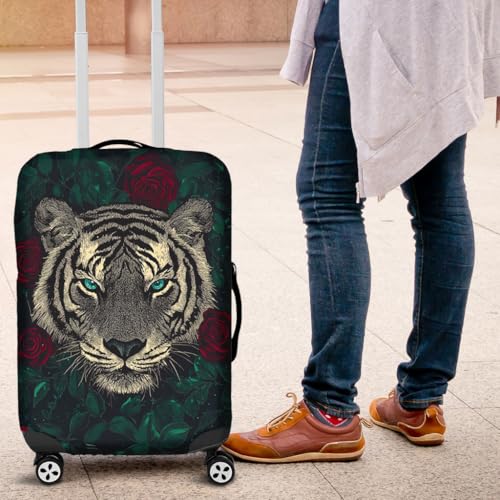 V-DECORPARKS Tiger's Face Luggage Cover - Tropical Roses Suitcase Covers For Luggage, Washable Durable Fade-Resistant Suitcase Cover, Luggage Cover Protector Fits 18-32 Inch Luggage, Series 023