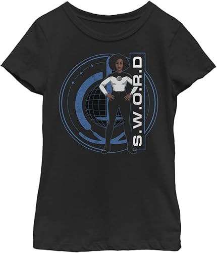 Marvel Likeness WandaVision Wanda and Logo Girl'S Solid Crew tee Black, XS, Negr