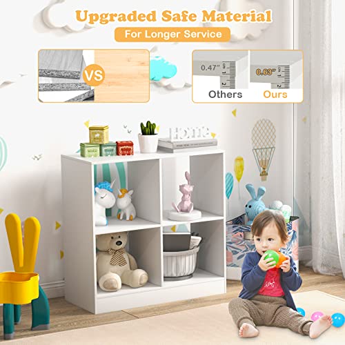 Costzon Toy Organizers And Storage, Wooden White 4-Cube Kids Bookcase For Books Toys Display Organization, Toddler Bookshelf For Bedroom, Living Room, Nursery, Playroom #TOP6